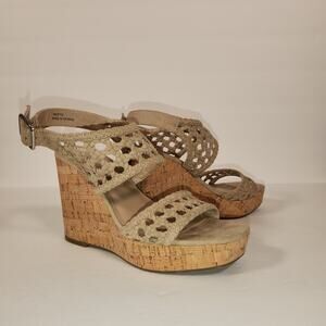 MIX NO. 6 Jesper Platform Sandal Womens 7M Beige Faux Suede Cork Wedge Heel Boho